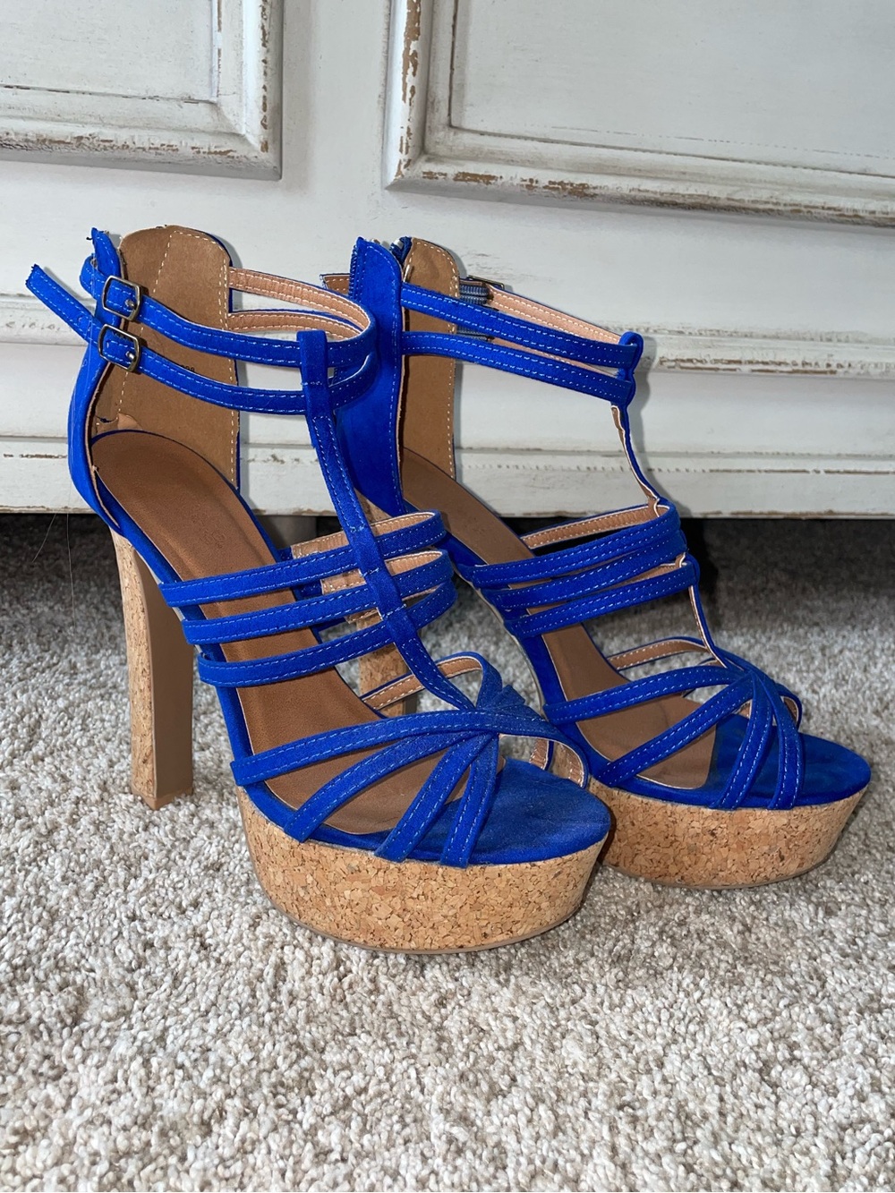Charlotte Russe Women's Strappy Platform Heels in Bright Cobalt Blue